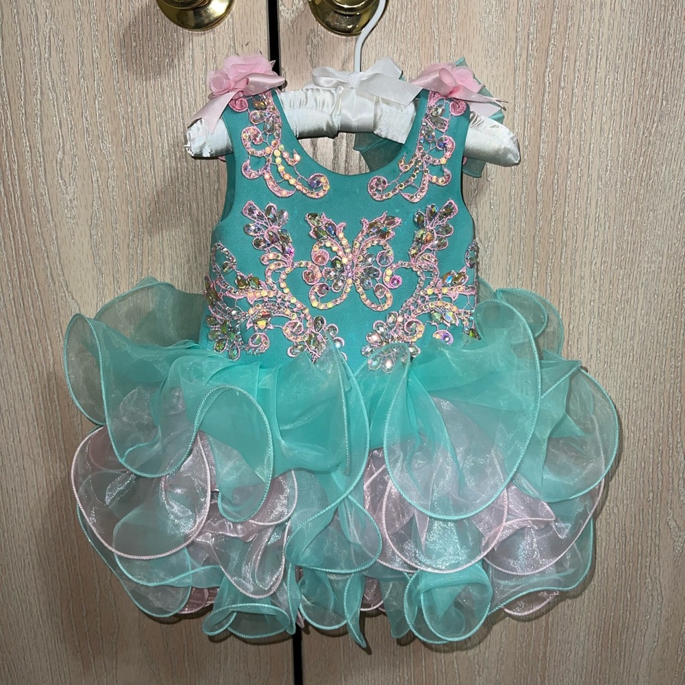 Pink and Turquoise Tutu Dress with Rhinestones